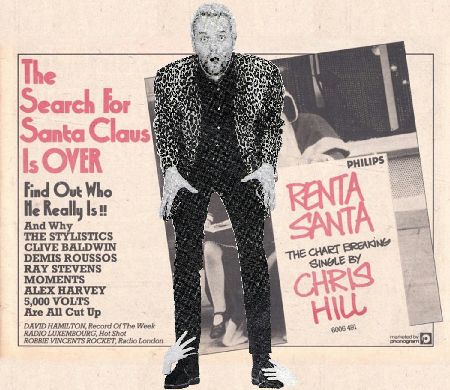 Chris Hill and his ad for his 1975 single “Renta Santa.”